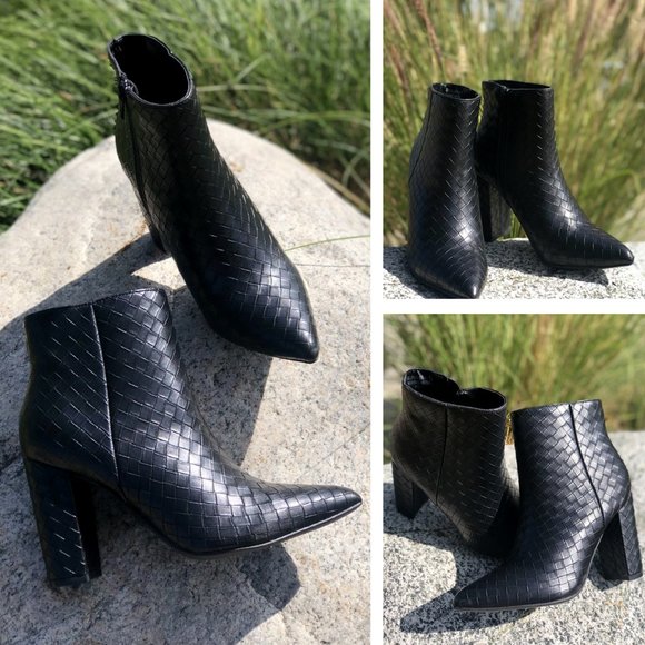 NEW Black Braided Weave Embossed Woven Pointy Toe - Picture 5 of 12